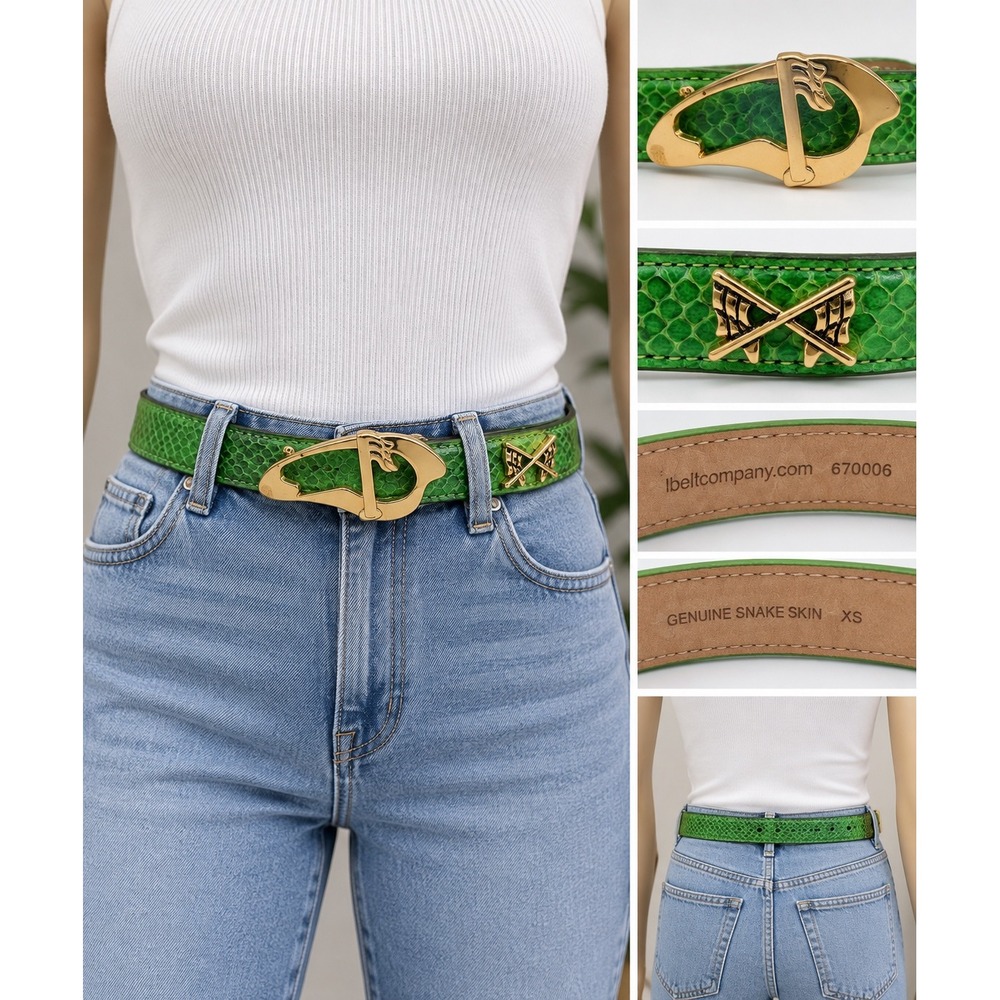 LB Belt Company Genuine Snakeskin Belt Size XS Green Nascar Racing Y2K Statement